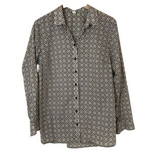 Coldwater Creek Womens Cotton Button Up No‎ Iron Shirt Size XL Black Tan White